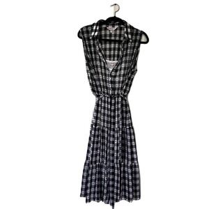 Nanette Lepore Black White Gingham Shirt Dress Sz14